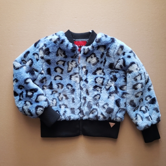 NEW GUESS Nelly Leopard Faux-Fur GIRLS Jackets - Picture 1 of 7